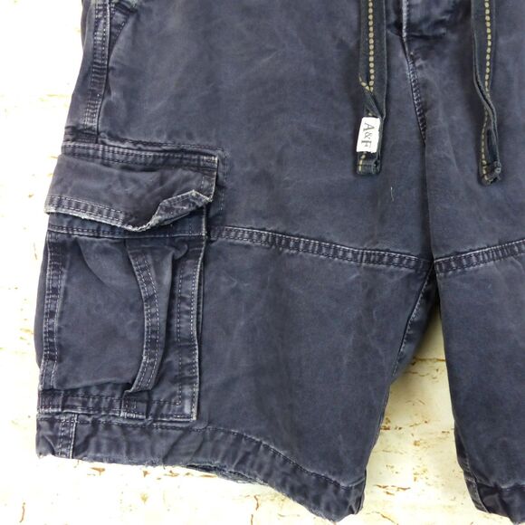 VTG Abercrombie & Fitch Cargo Short Men 34 Blue Baggy Y2K Paratrooper Distressed - Picture 4 of 14